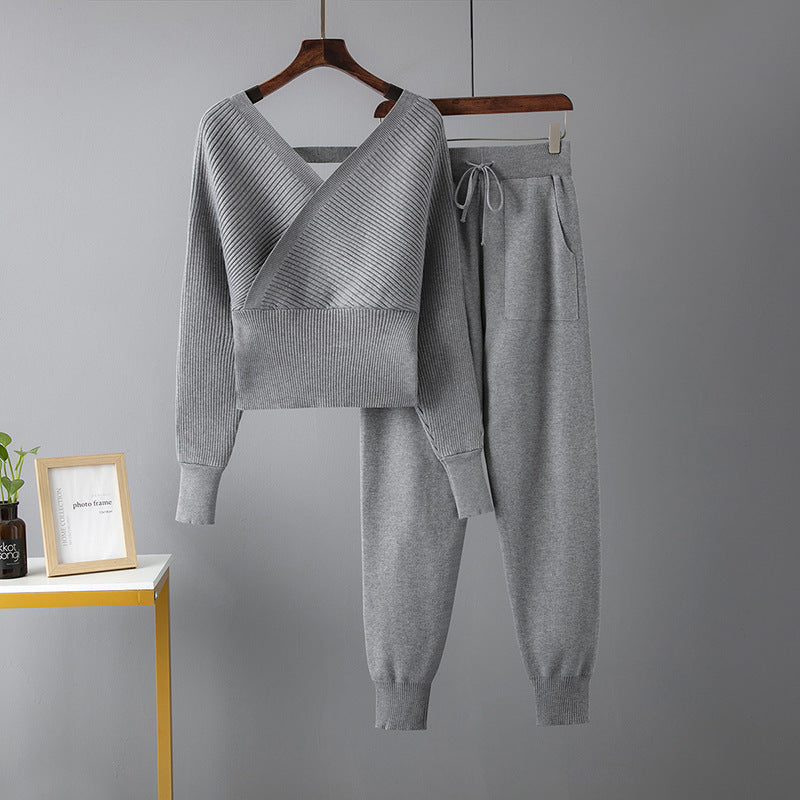 Sexy V-neck Sweater & Pants Set