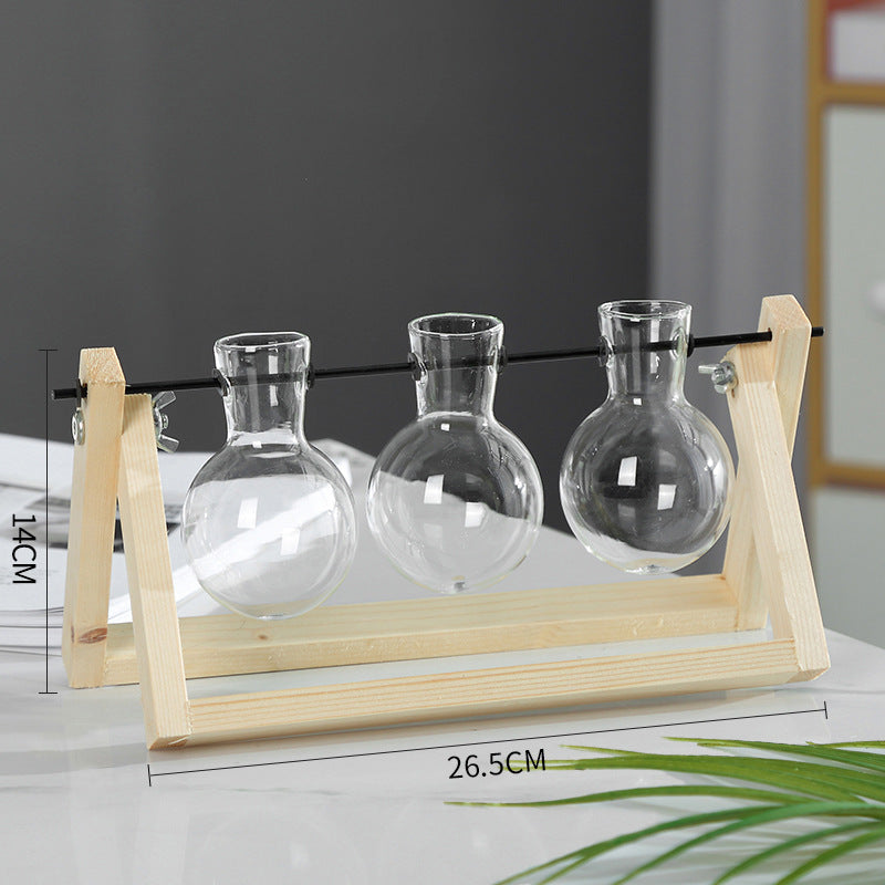 SwingWood Hydroponic Glass Vase with Wooden Stand