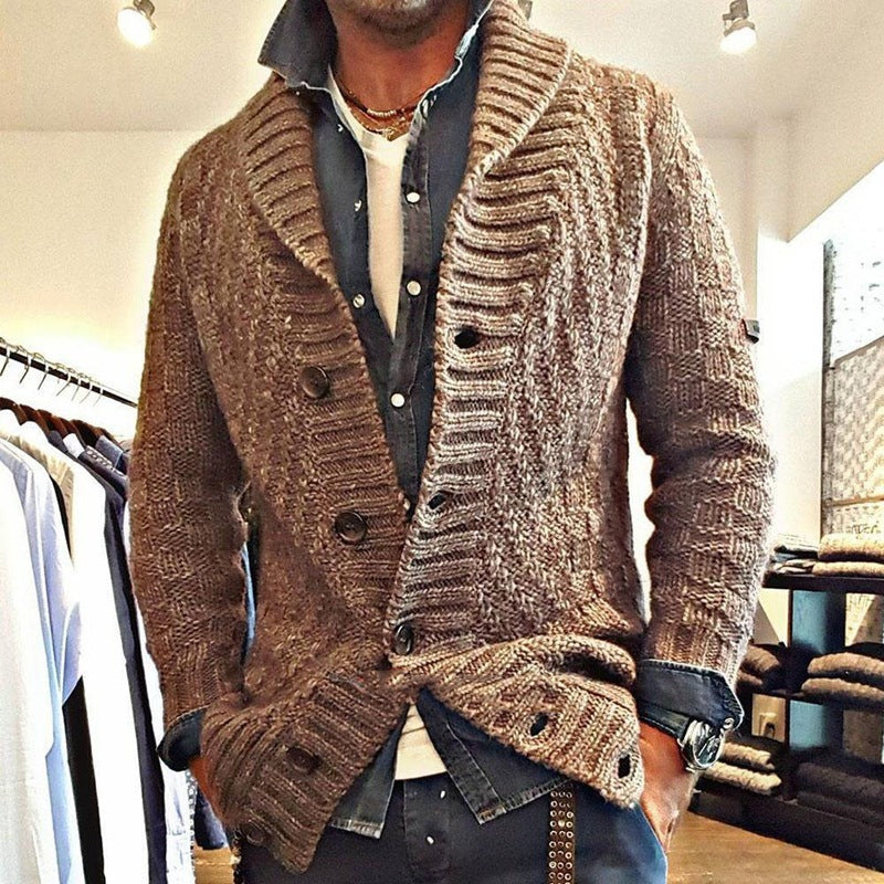 Men's Brown Lapel Cardigan Jacket