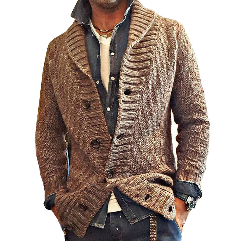 Men's Brown Lapel Cardigan Jacket