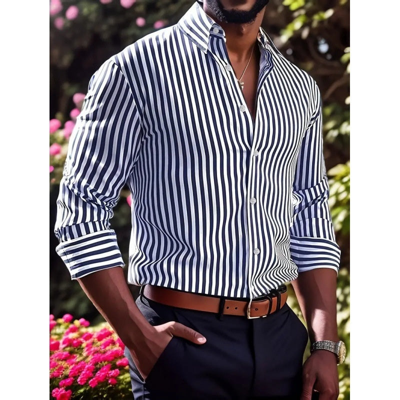 Men's Slim Striped Long Sleeve Shirt