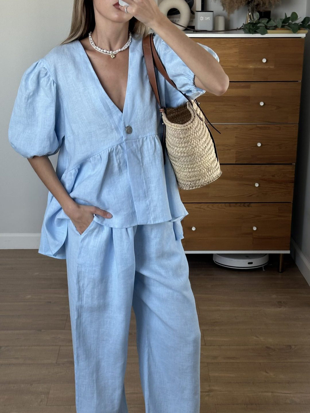 Women's Soft Cotton V-Neck Top & Pants Two-Piece Lounge Wear