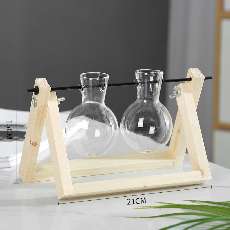 SwingWood Hydroponic Glass Vase with Wooden Stand