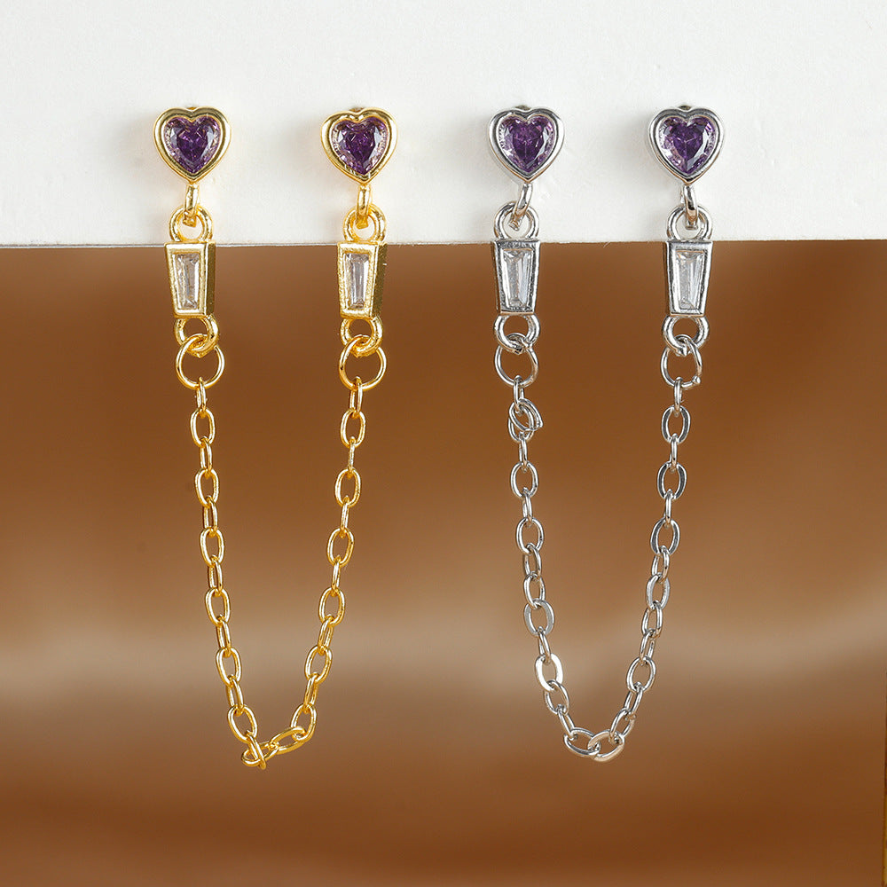 Geometric Diamond-embedded Heart Tassel Earring