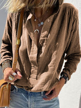 Women's Stylish Cotton And Linen Button Pullover Shirt