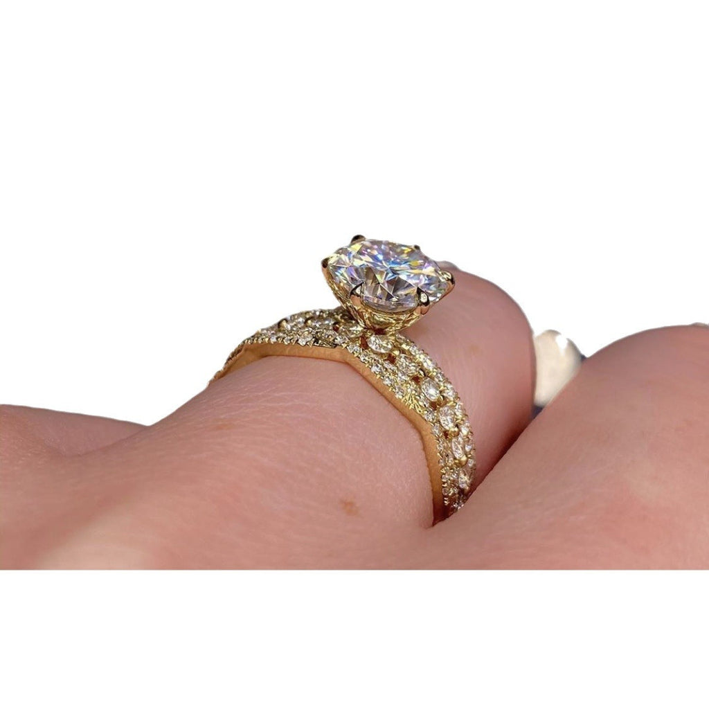 18K Golden Rhinestone Zircon Engagement Ring 3pc Ring Set