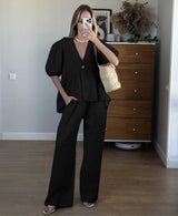 Women's Soft Cotton V-Neck Top & Pants Two-Piece Lounge Wear