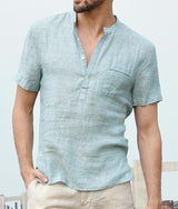 Men’s Linen Button V Neck Beach Shirt