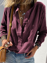 Women's Stylish Cotton And Linen Button Pullover Shirt