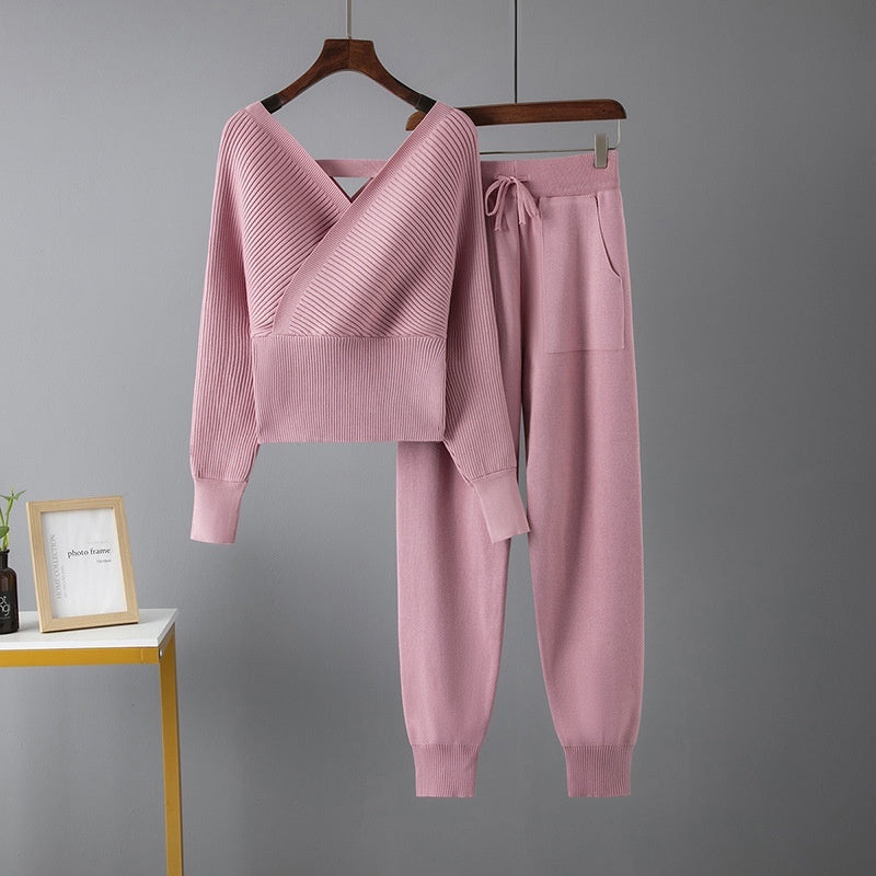 Sexy V-neck Sweater & Pants Set