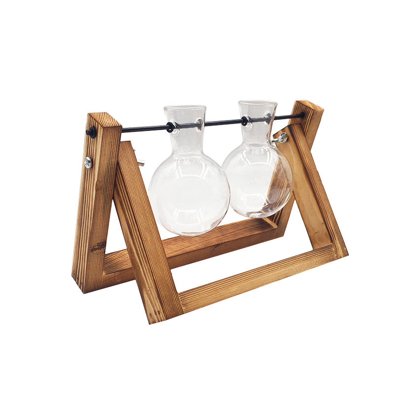 SwingWood Hydroponic Glass Vase with Wooden Stand
