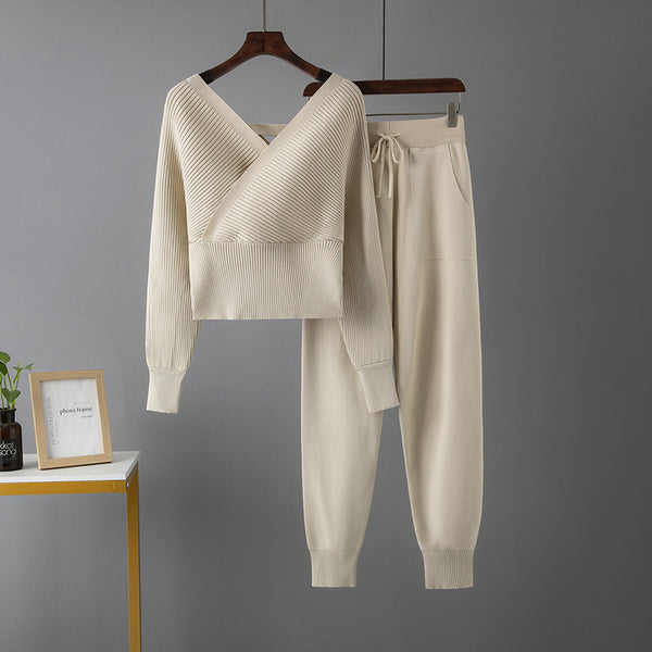 Sexy V-neck Sweater & Pants Set