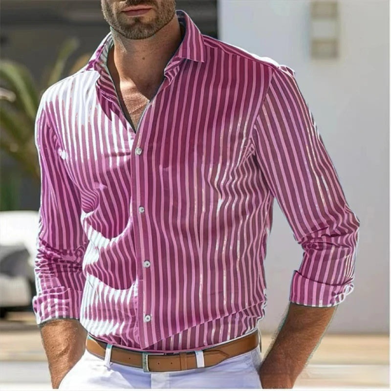 Men's Slim Striped Long Sleeve Shirt