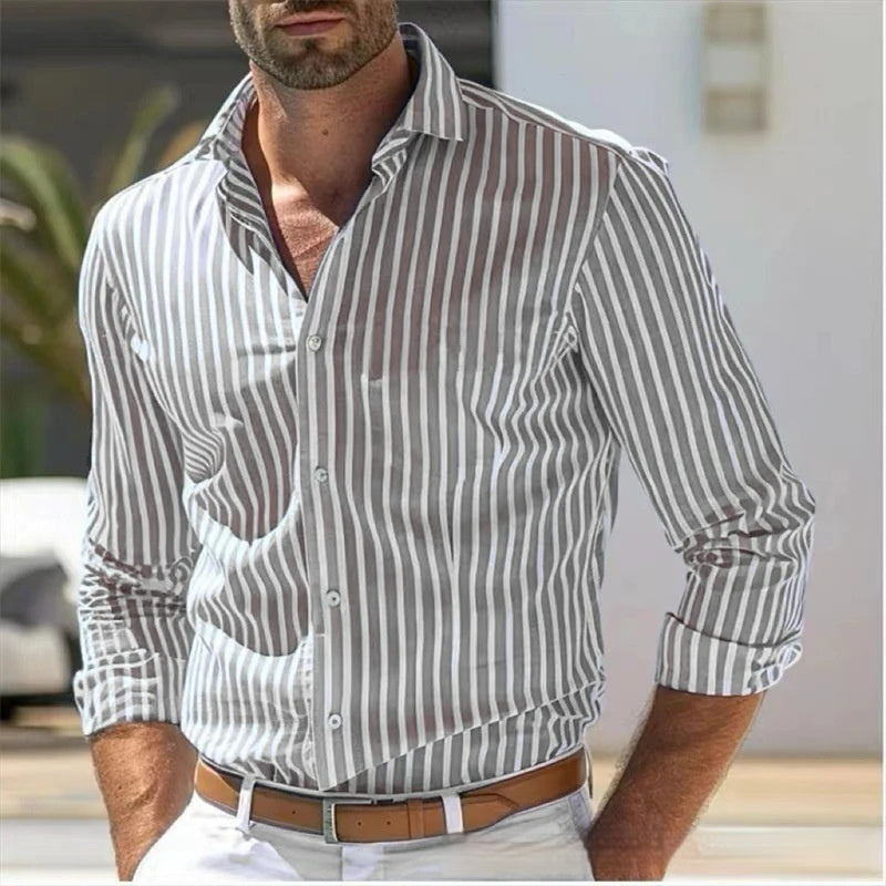 Men's Slim Striped Long Sleeve Shirt