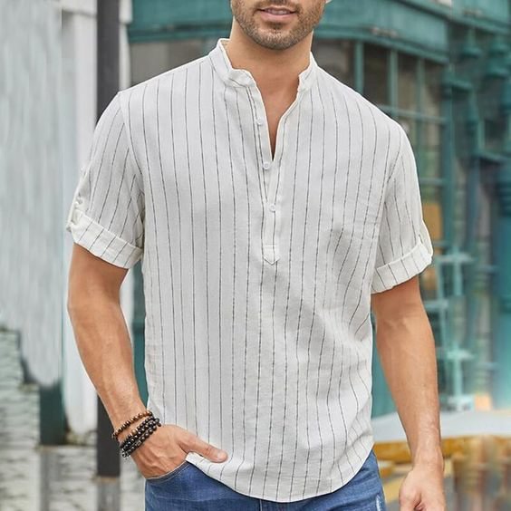 Men’s Striped Short-sleeved Shirt