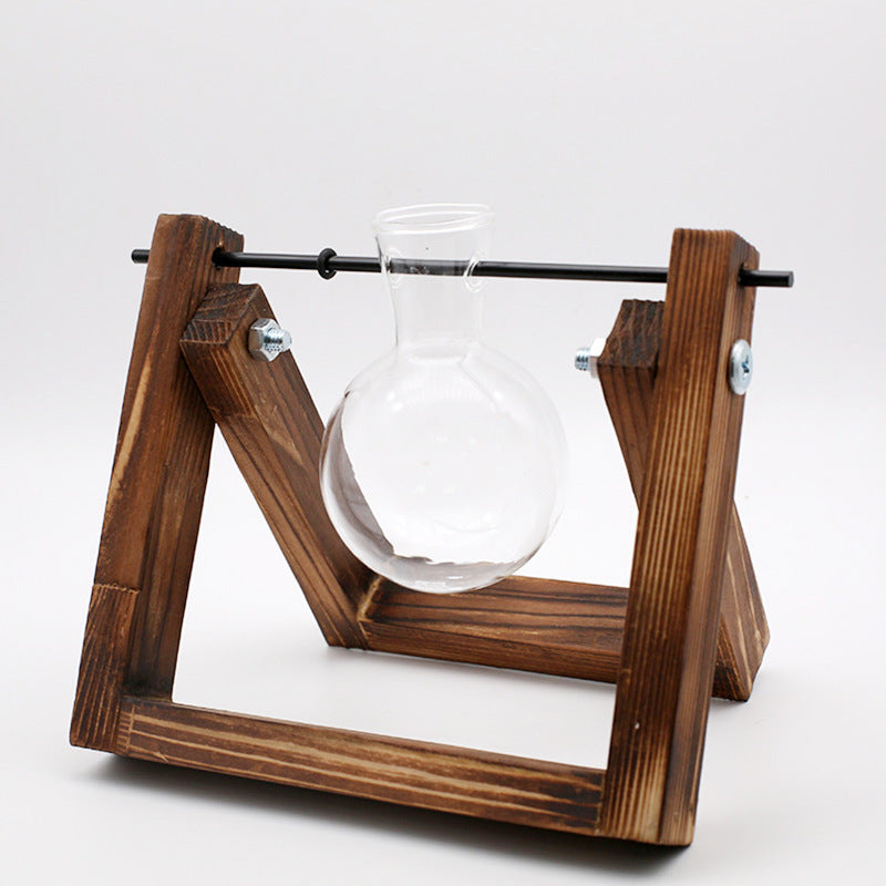 SwingWood Hydroponic Glass Vase with Wooden Stand