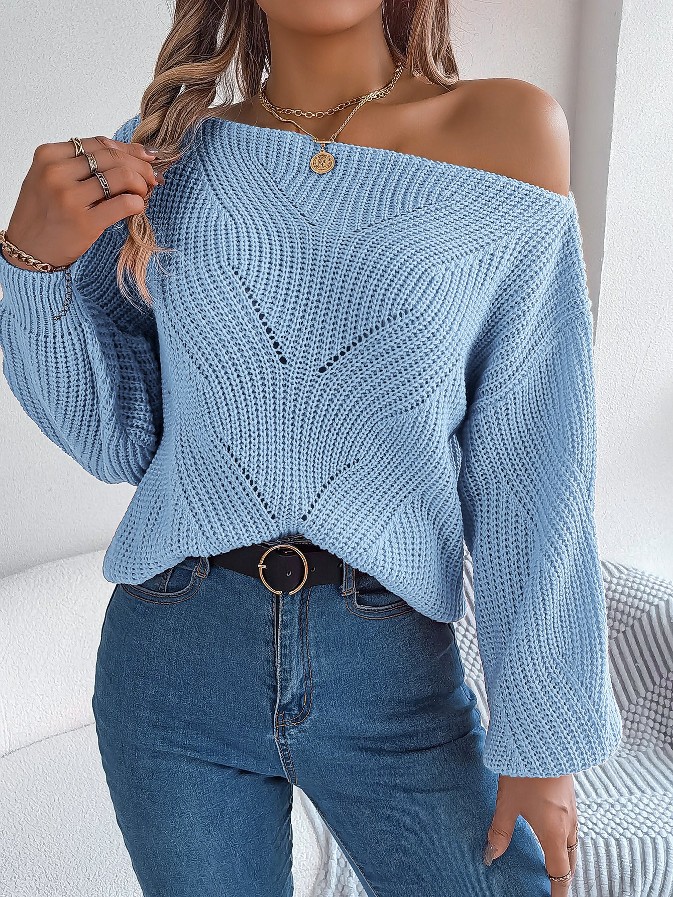 Off-the-shoulder Lantern Sleeve Sweater