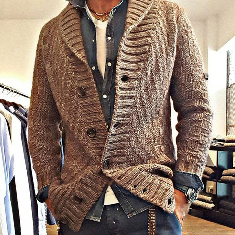 Men's Brown Lapel Cardigan Jacket