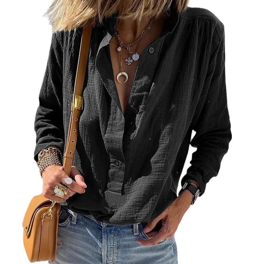 Women's Stylish Cotton And Linen Button Pullover Shirt