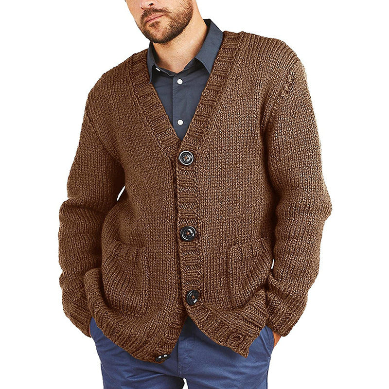 Men's Brown Lapel Cardigan Jacket