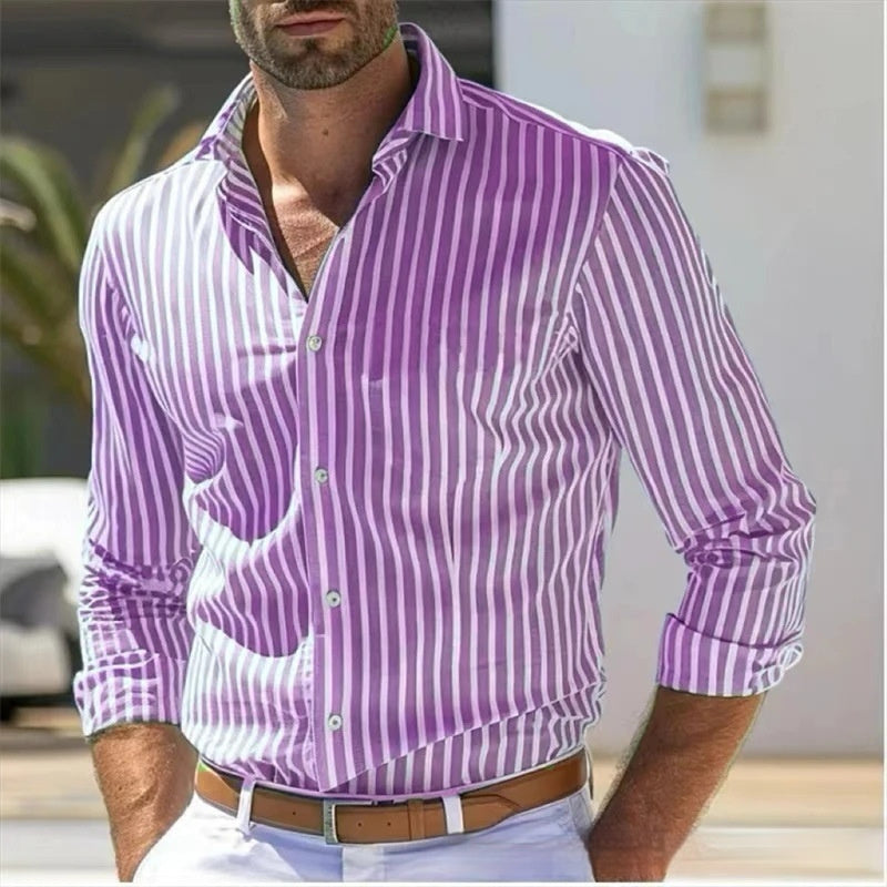 Men's Slim Striped Long Sleeve Shirt
