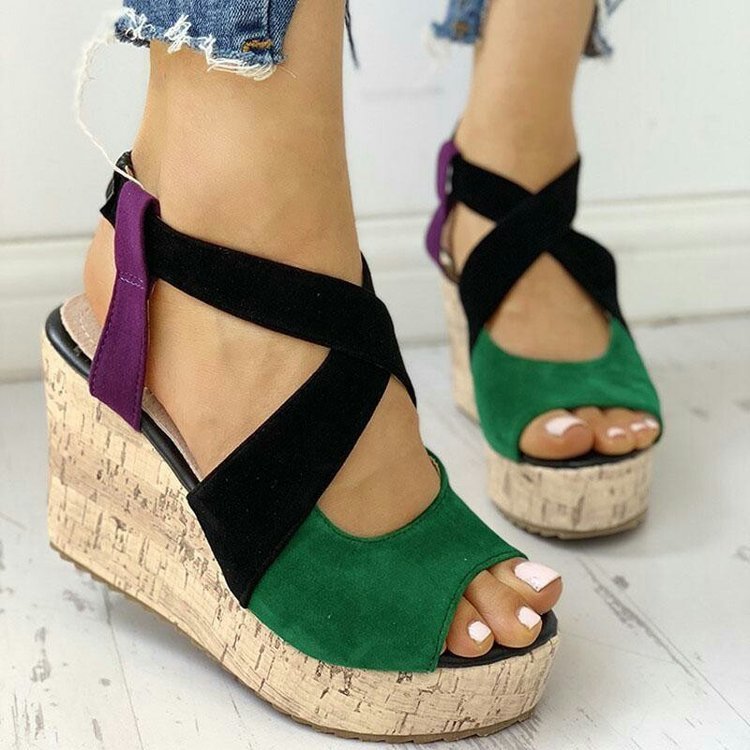 Colorful Suede Wedge Sandals