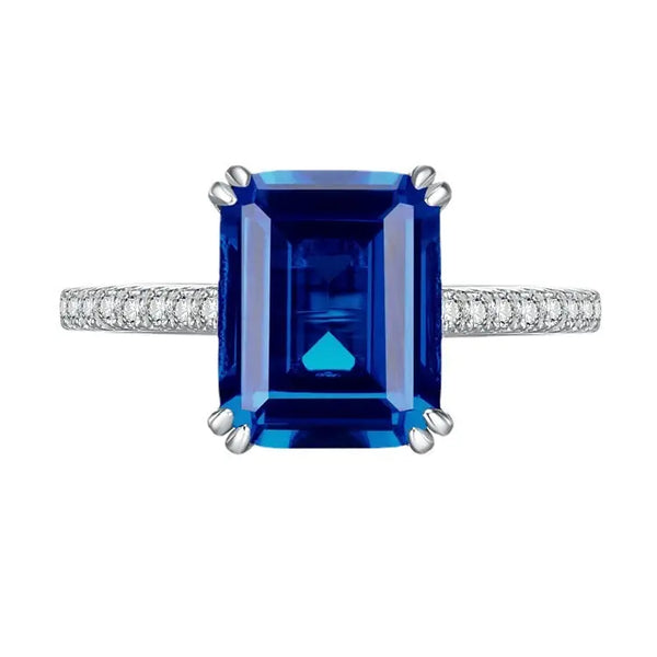 925 Silver Retro Rectangular Emerald Women's Ring R382 Blue Diamond No6 – Posh Atomic
