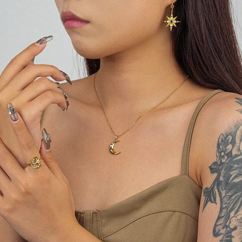 925 Sterling Silver Moon Necklace A2679 White Gold Color 925 Silver – Posh Atomic