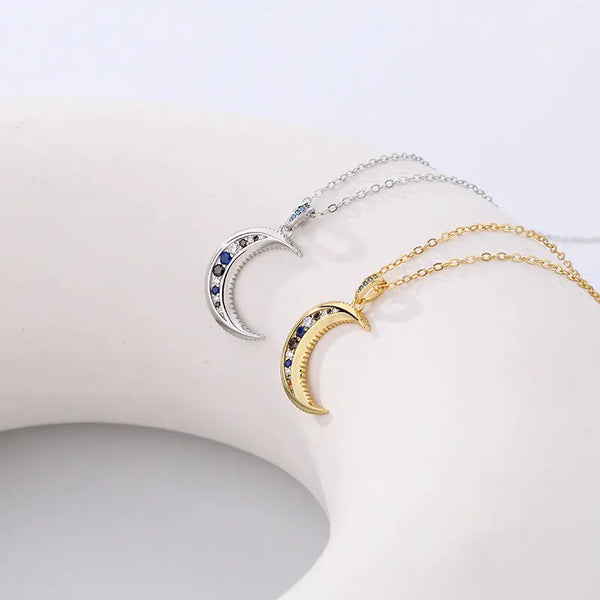 925 Sterling Silver Moon Necklace A2679 Golden 925 Silver – Posh Atomic