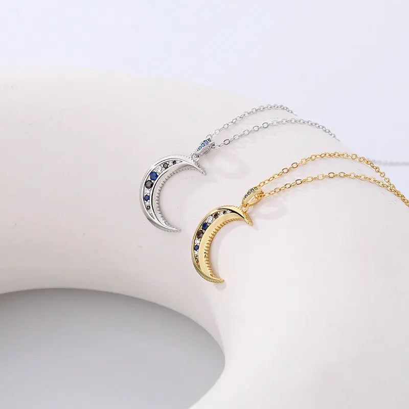 925 Sterling Silver Moon Necklace A2679 Golden 925 Silver – Posh Atomic