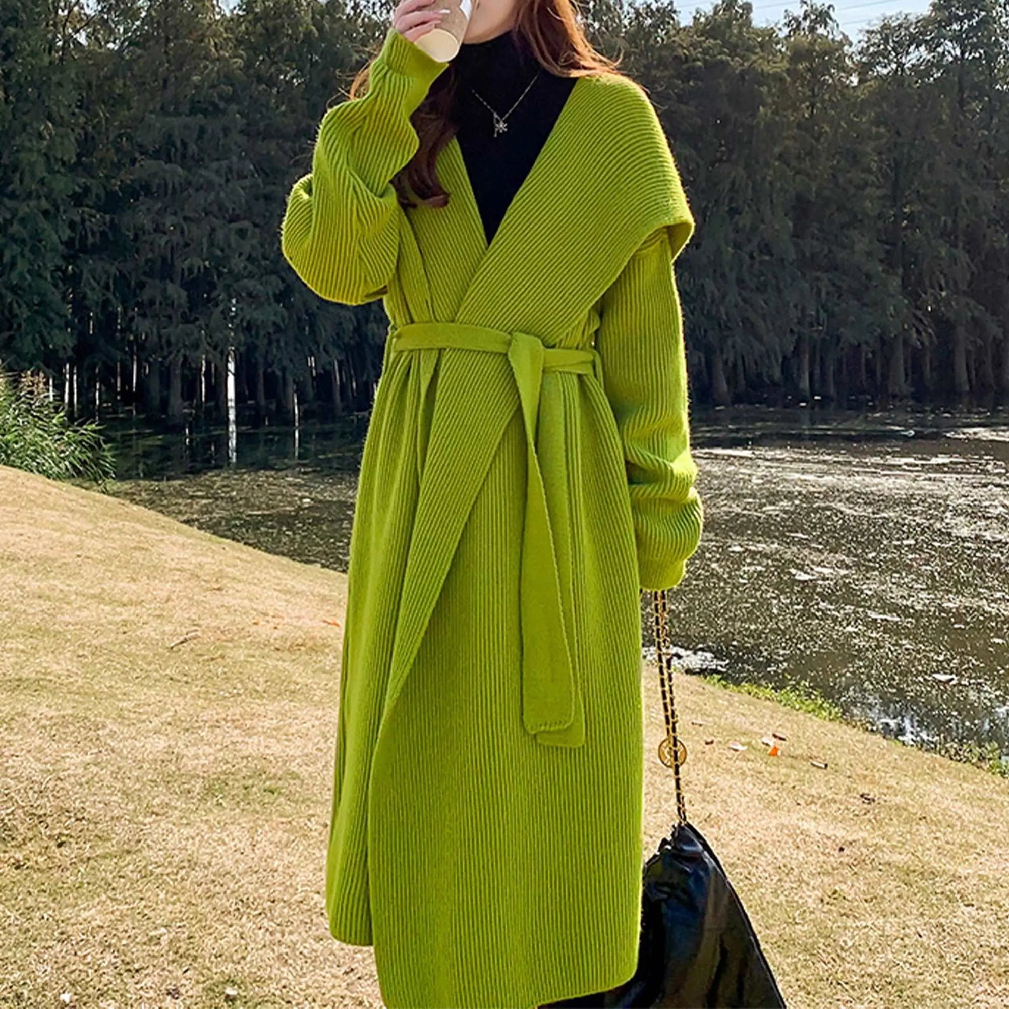 Alpaca Wool Sweater Coat Green S – Posh Atomic