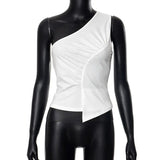 Asymmetric Solid Color Oblique Shoulder Top Black S – Posh Atomic