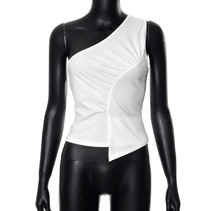 Asymmetric Solid Color Oblique Shoulder Top Black S – Posh Atomic