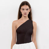 Asymmetric Solid Color Oblique Shoulder Top Black M – Posh Atomic