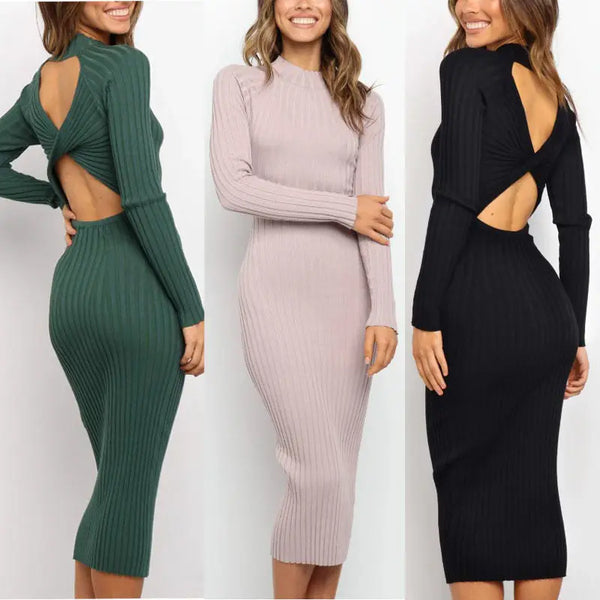 Backless Sweater Dress Green S – Posh Atomic