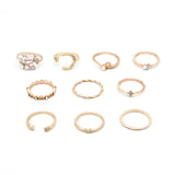 Bohemian Fashion Star Moon Love Pearl Leaf 10-Piece Ring – Posh Atomic