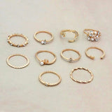Bohemian Fashion Star Moon Love Pearl Leaf 10-Piece Ring – Posh Atomic
