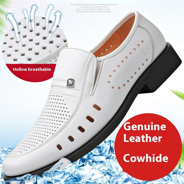 Breathable Leather Sandals Soft Men's Shoes Sandals 1028 White – Posh Atomic