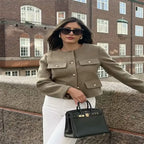 Classic Style Fashion Button Decoration Short Jacket Olive M – Posh Atomic