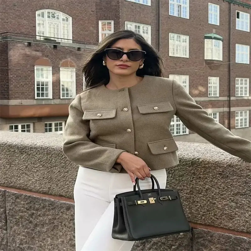 Classic Style Fashion Button Decoration Short Jacket Olive M – Posh Atomic