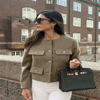 Classic Style Fashion Button Decoration Short Jacket Olive L – Posh Atomic