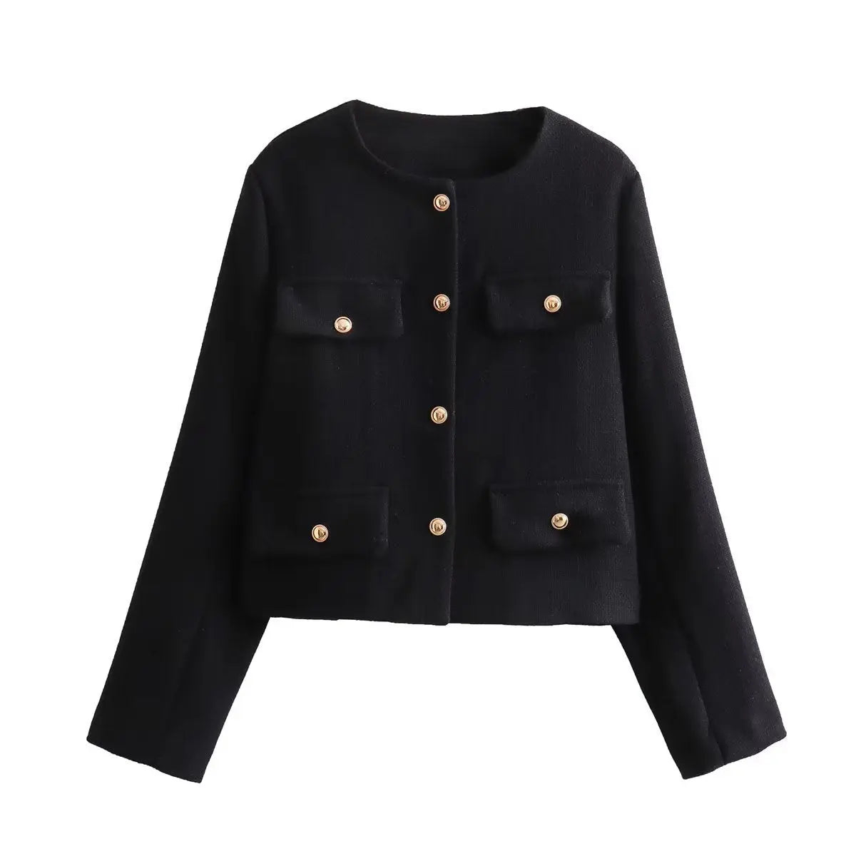 Classic Style Fashion Button Decoration Short Jacket Black M – Posh Atomic