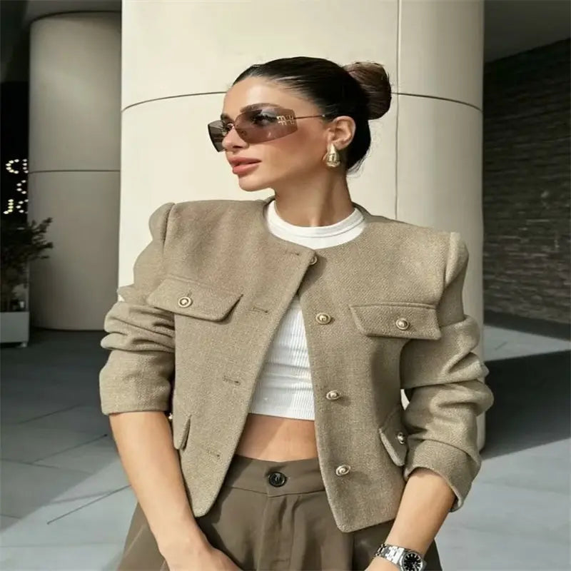 Classic Style Fashion Button Decoration Short Jacket White M – Posh Atomic