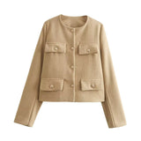Classic Style Fashion Button Decoration Short Jacket Olive S – Posh Atomic