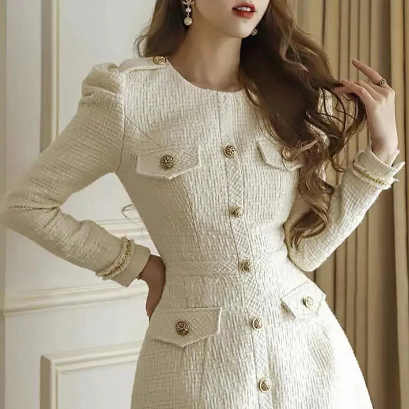 Classic Style Round Neck Tweed Dress – Posh Atomic
