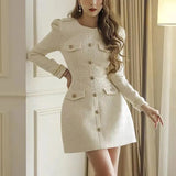 Classic Style Round Neck Tweed Dress – Posh Atomic