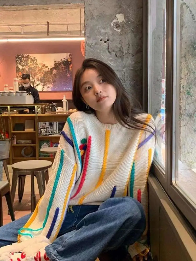 Colorful Striped Fringed Sweater – Posh Atomic