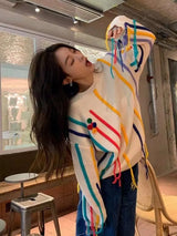 Colorful Striped Fringed Sweater – Posh Atomic