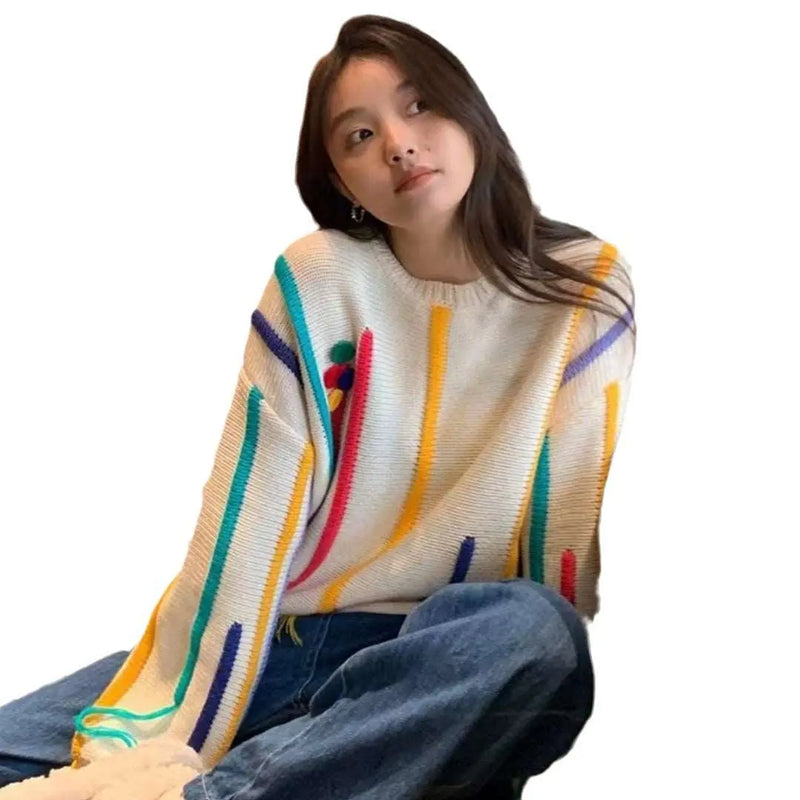 Colorful Striped Fringed Sweater – Posh Atomic