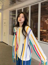 Colorful Striped Fringed Sweater – Posh Atomic